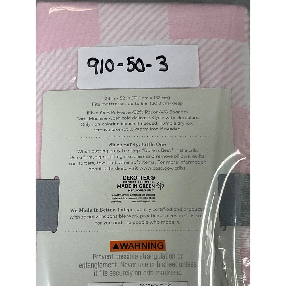 Cloud Island Pink Gingham Crib Fitted Sheet 28x52 OEKO-TEX Baby Nursery New
